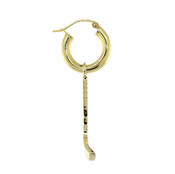 25mm Ice Hockey Stick Charm and Hoop Earrings in 14k Yellow Gold