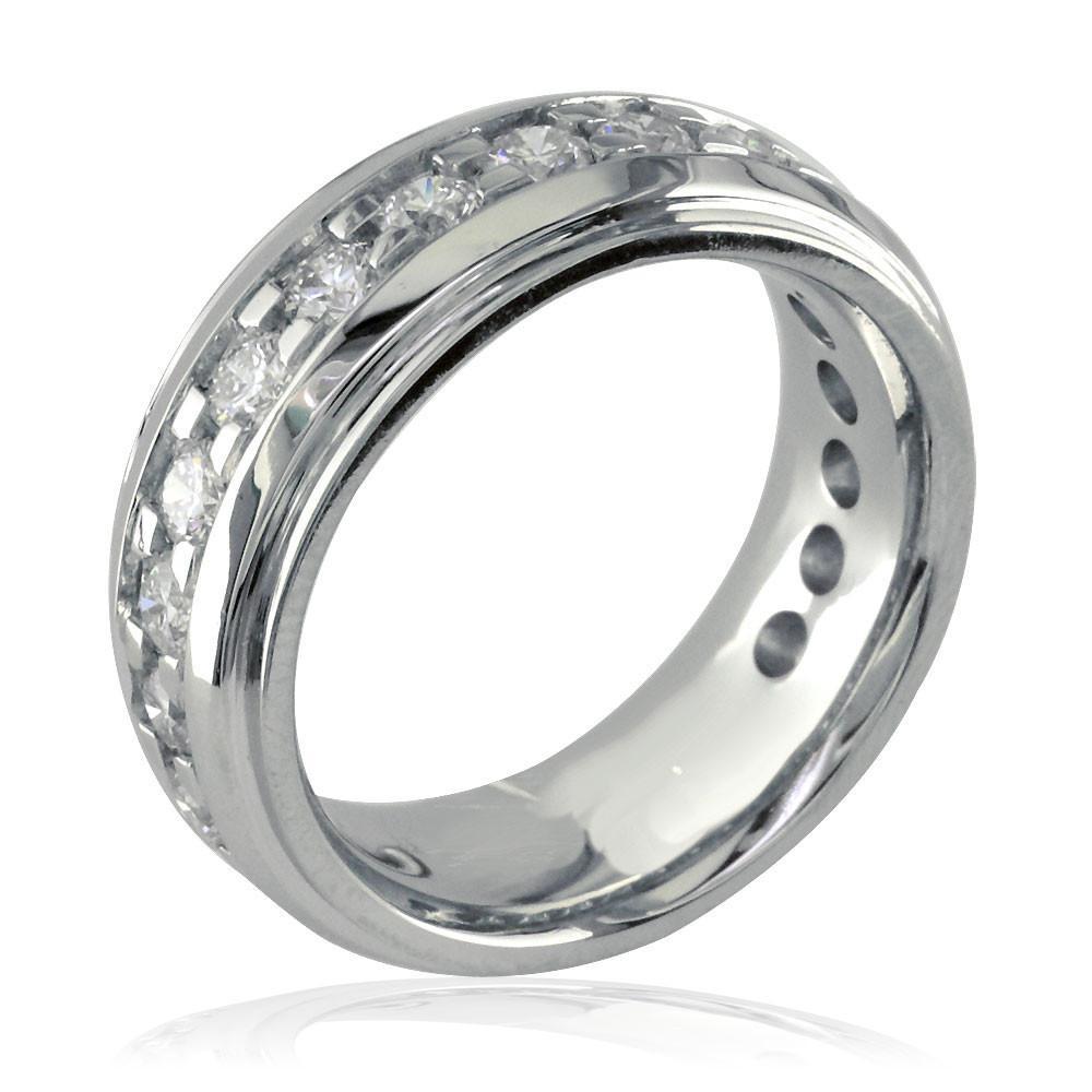 Mens Raised Center Diamond Band with Square Prongs, 1.55CT in 14k White Gold