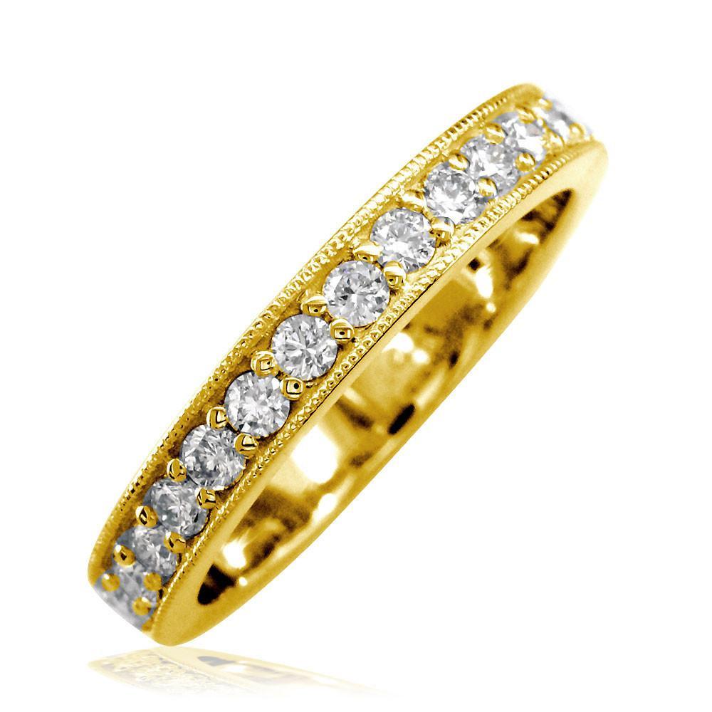 Diamond Wedding Band with Millgrain Edge, 0.58CT in 14k Yellow Gold