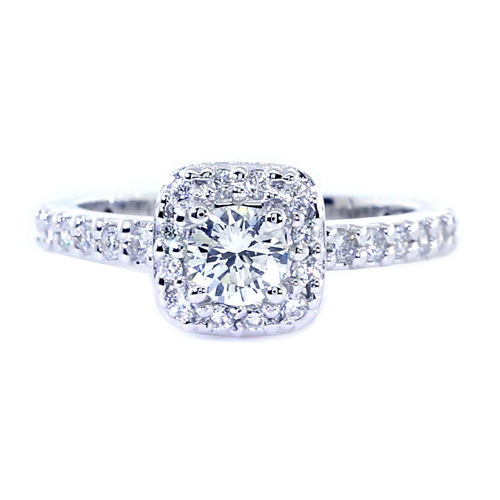 Halo Engagement Ring Setting for a Round Diamond, 0.50CT Total Sides in 14k White Gold