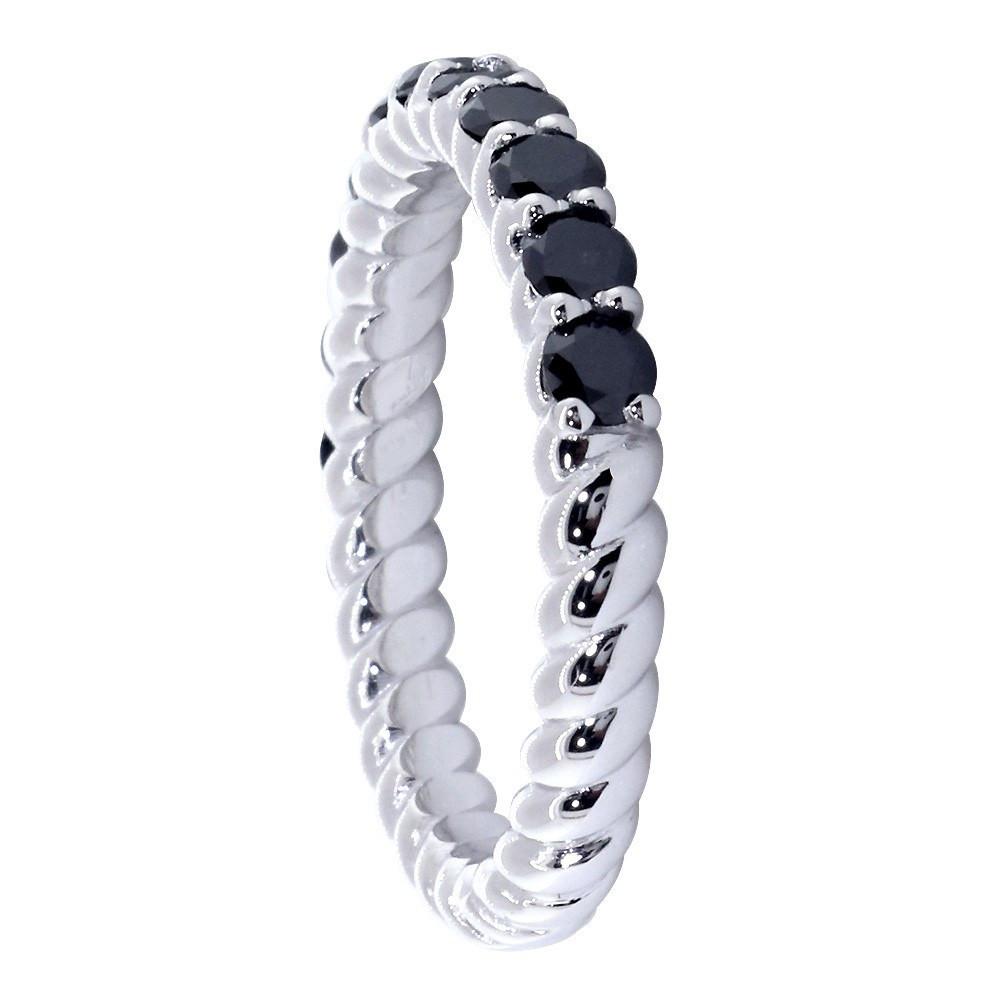 Black Diamond Wedding Band, 1CT Total in 14k White Gold