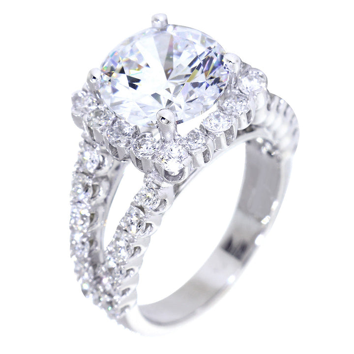 Split Band Halo Engagement Ring Setting for a 3CT Round Diamond, 1.50CT Total Sides in 14k White Gold