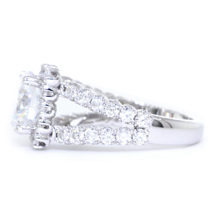 Split Band Halo Engagement Ring Setting for a 3CT Round Diamond, 1.50CT Total Sides in 14k White Gold
