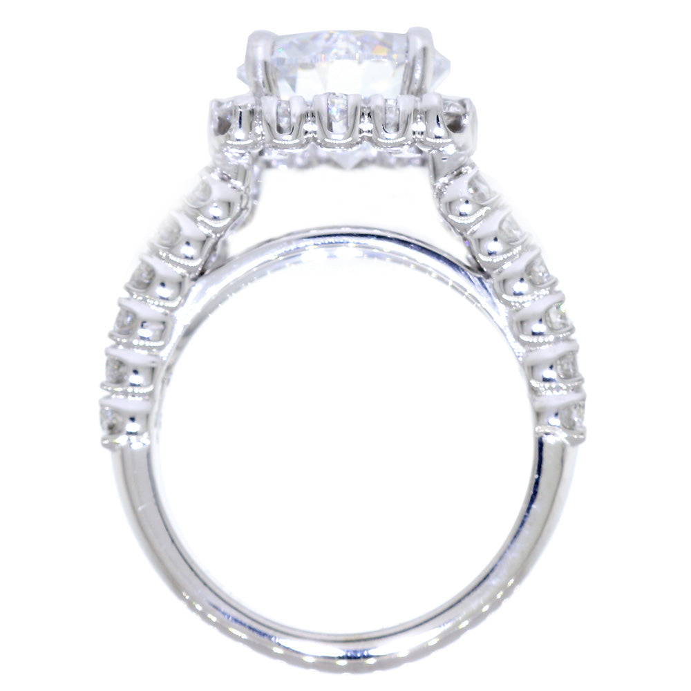 Split Band Halo Engagement Ring Setting for a 3CT Round Diamond, 1.50CT Total Sides in 14k White Gold