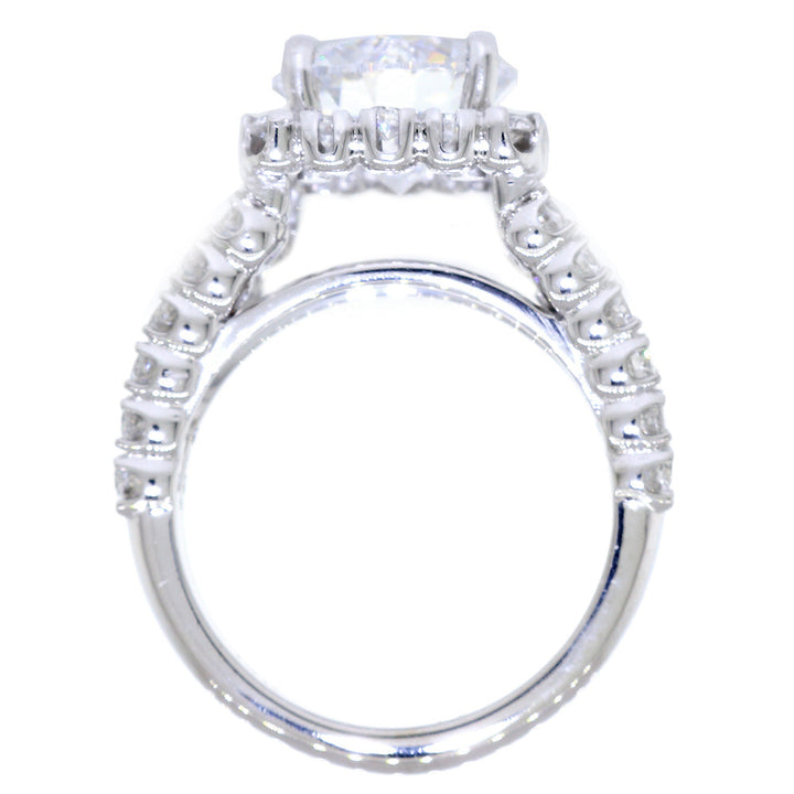 Split Band Halo Engagement Ring Setting for a 3CT Round Diamond, 1.50CT Total Sides in 14k White Gold