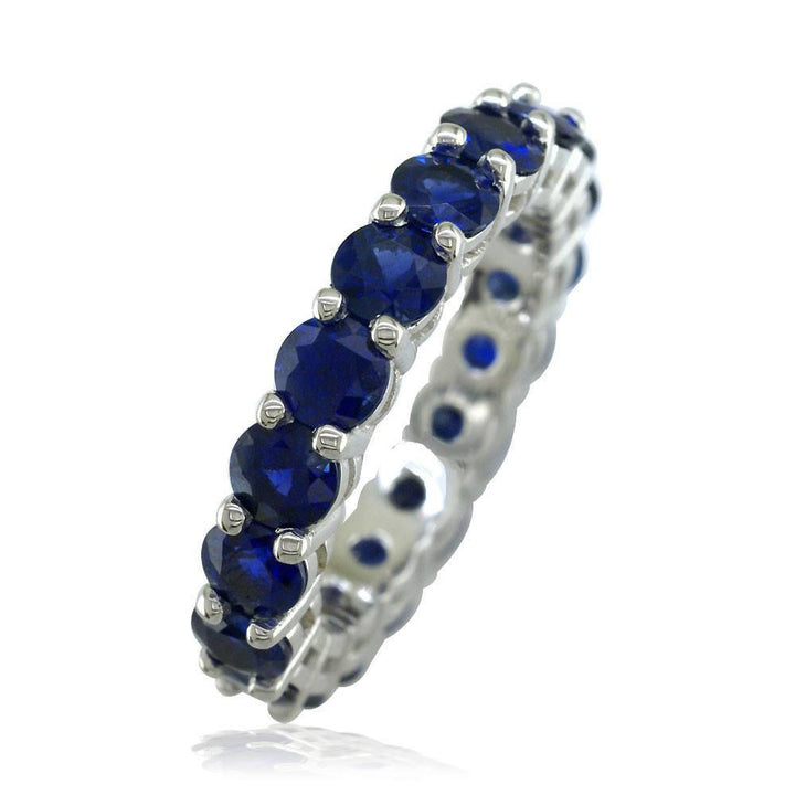 Round Blue Sapphire Eternity Band, 4.20CT in 14k White Gold