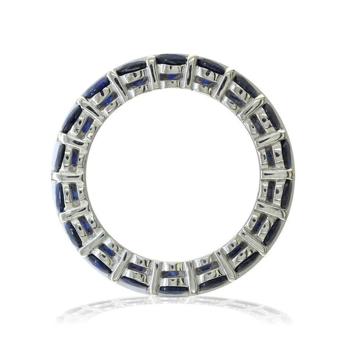 Round Blue Sapphire Eternity Band, 4.20CT in 14k White Gold