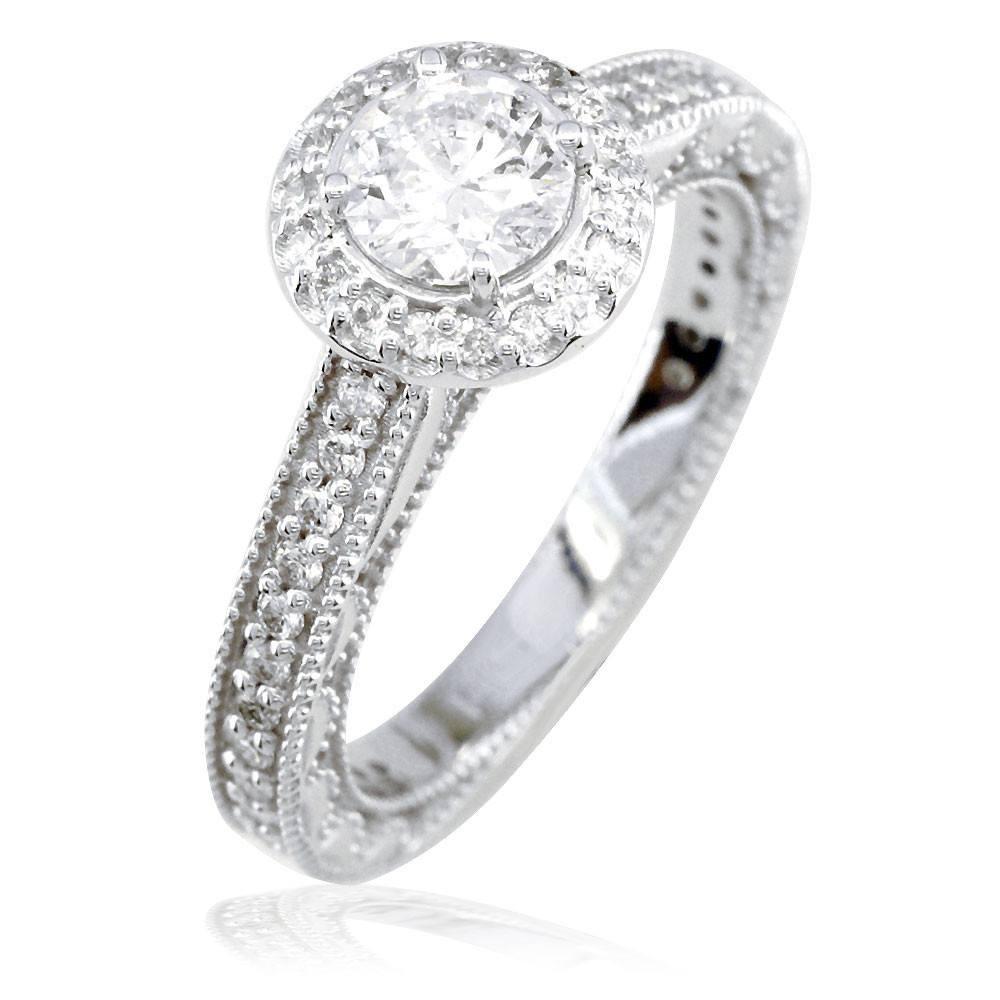 Round Diamond Halo Engagement Ring Setting in 14K White Gold, 0.50CT Sides