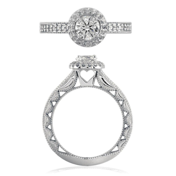 Round Diamond Halo Engagement Ring Setting in 14K White Gold, 0.50CT Sides