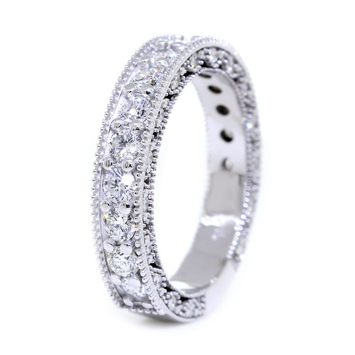 Vintage Style Diamond Wedding Band Set Almost Eternity, 1.25CT in 14K White Gold