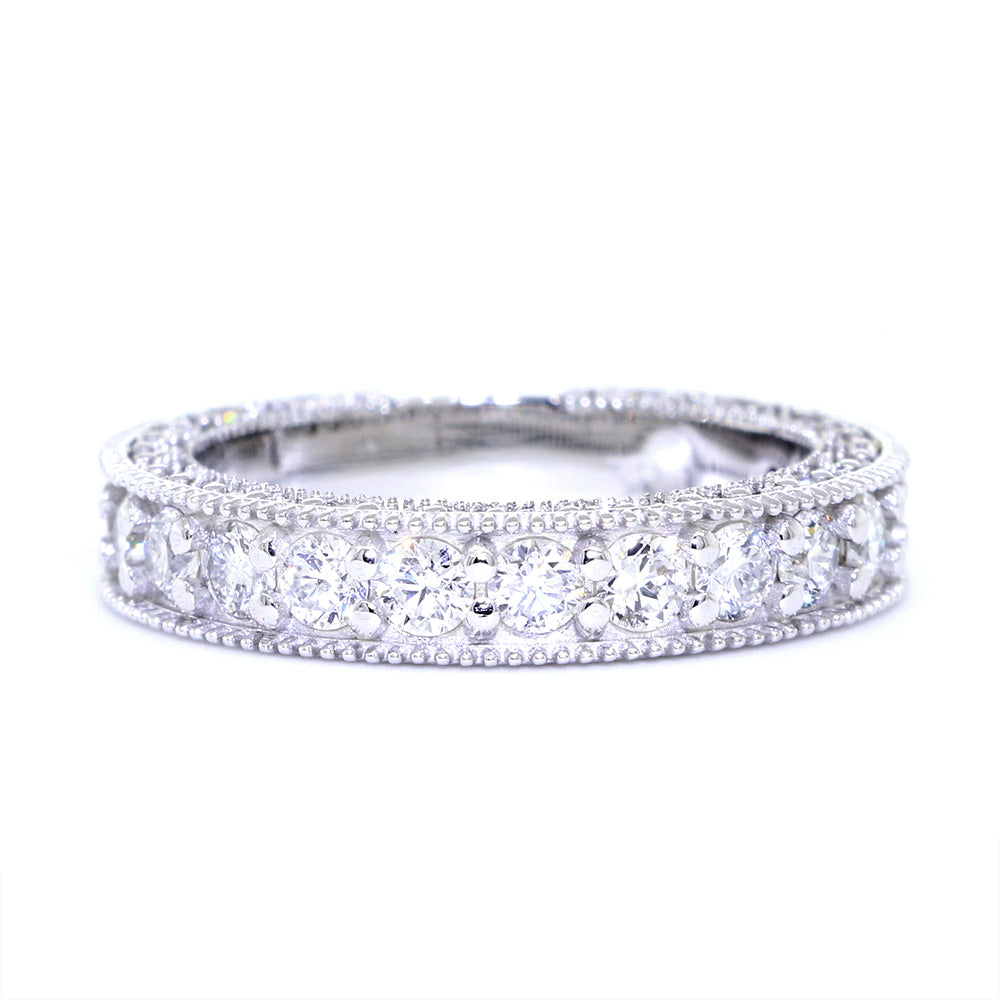 Vintage Style Diamond Wedding Band Set Almost Eternity, 1.25CT in 14K White Gold