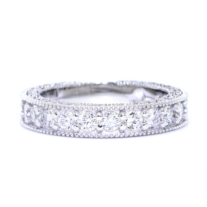 Vintage Style Diamond Wedding Band Set Almost Eternity, 1.25CT in 14K White Gold