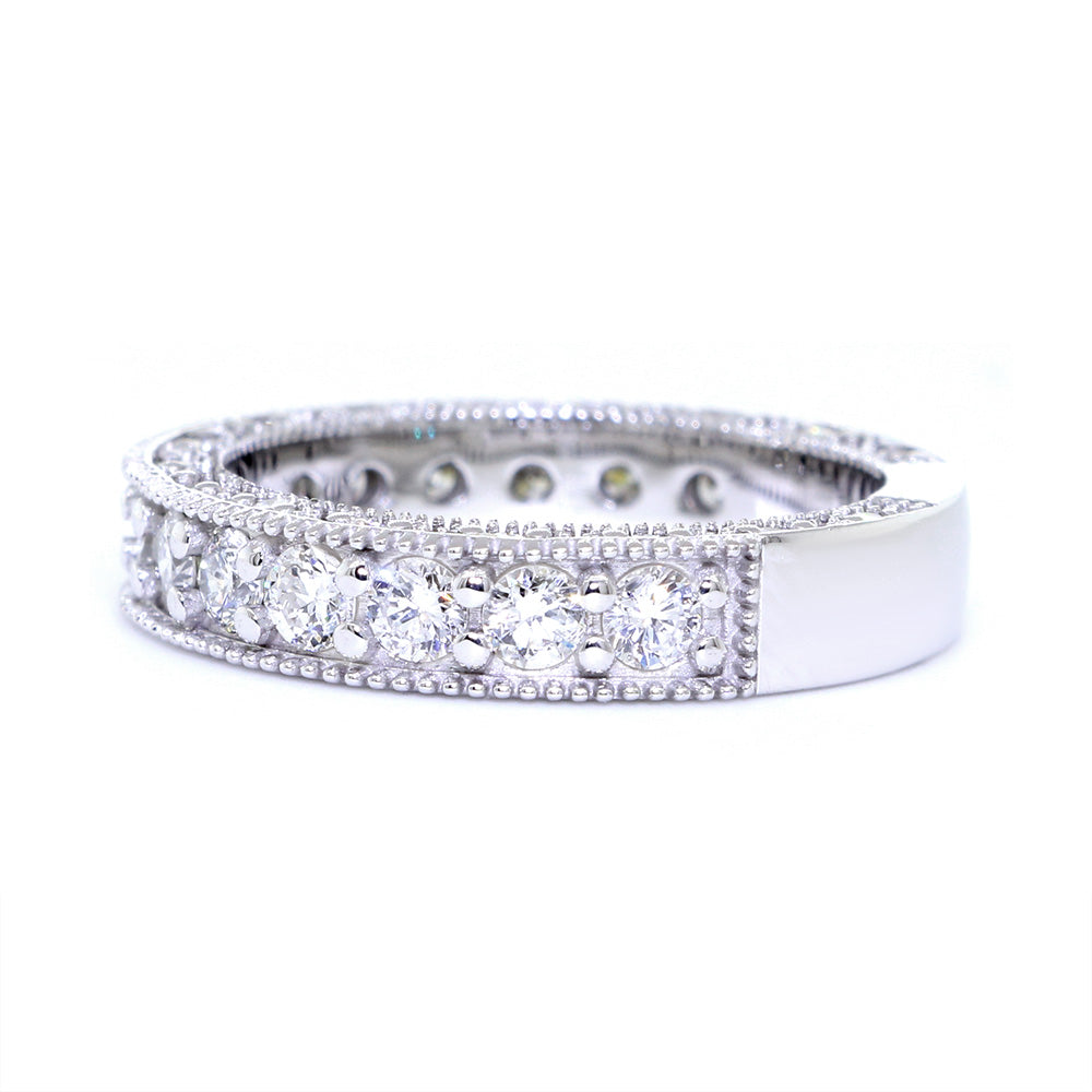 Vintage Style Diamond Wedding Band Set Almost Eternity, 1.25CT in 14K White Gold