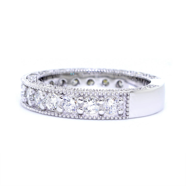 Vintage Style Diamond Wedding Band Set Almost Eternity, 1.25CT in 14K White Gold