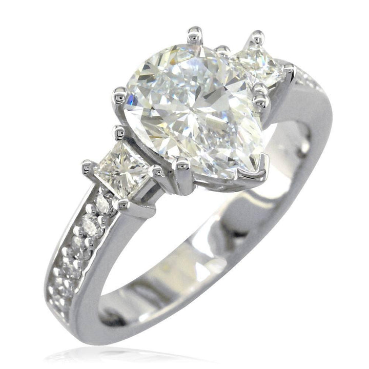 Pear Shape Diamond Engagement Ring Setting, 0.60CT Total Sides in 14K White Gold