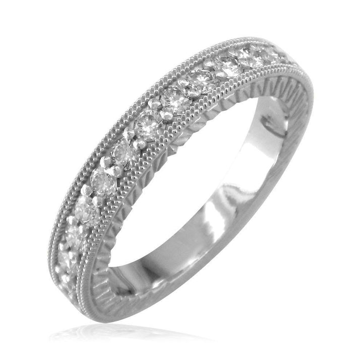 Vintage Look Diamond Wedding Band, 0.65CT, Top with Diamonds in 14k White Gold
