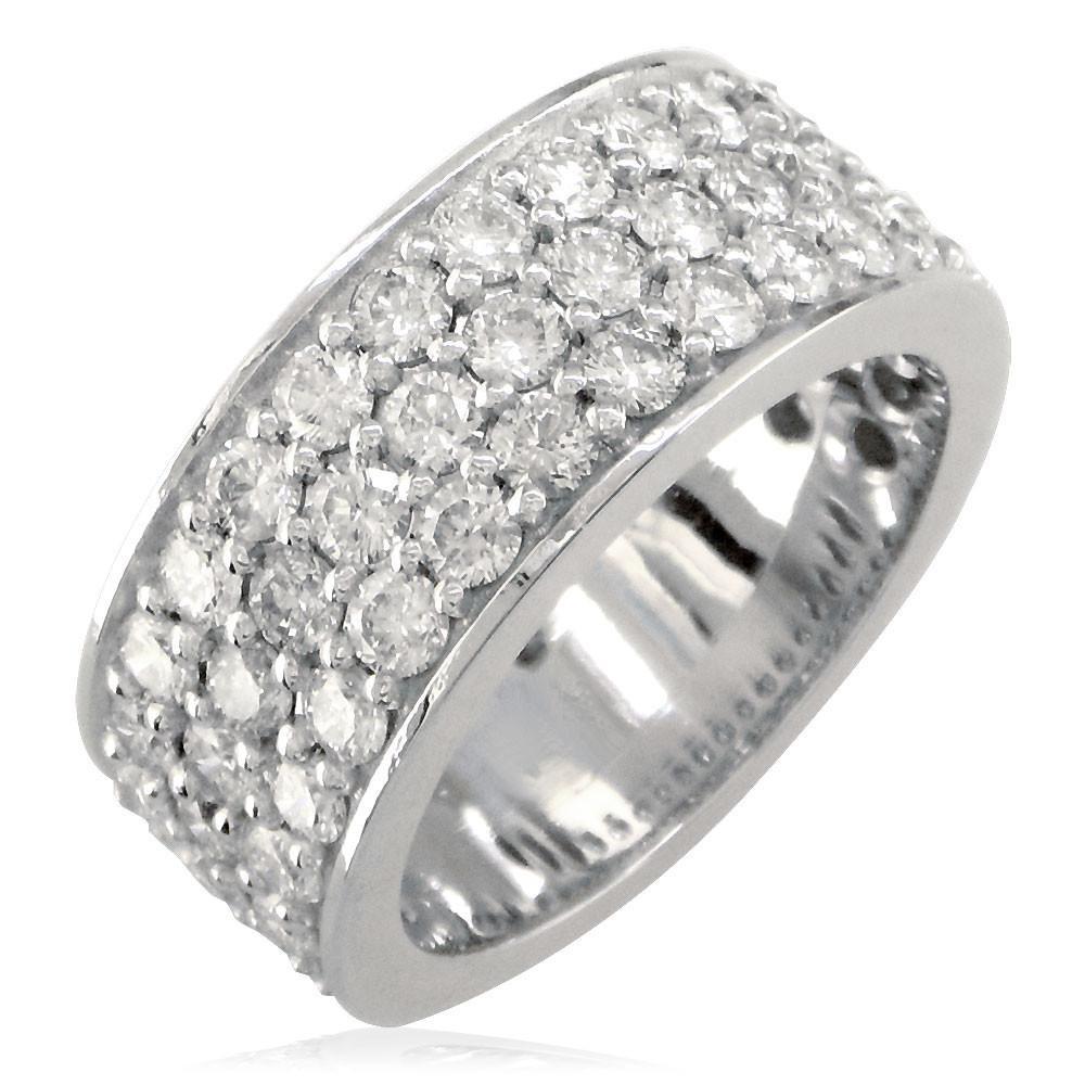 Wide Band with 3 Rows Of Diamonds, 8mm, 3/4 Around in 18K White Gold