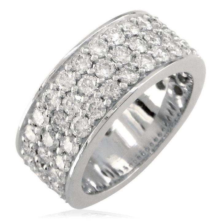 Wide Band with 3 Rows Of Diamonds, 8mm, 3/4 Around in 18K White Gold