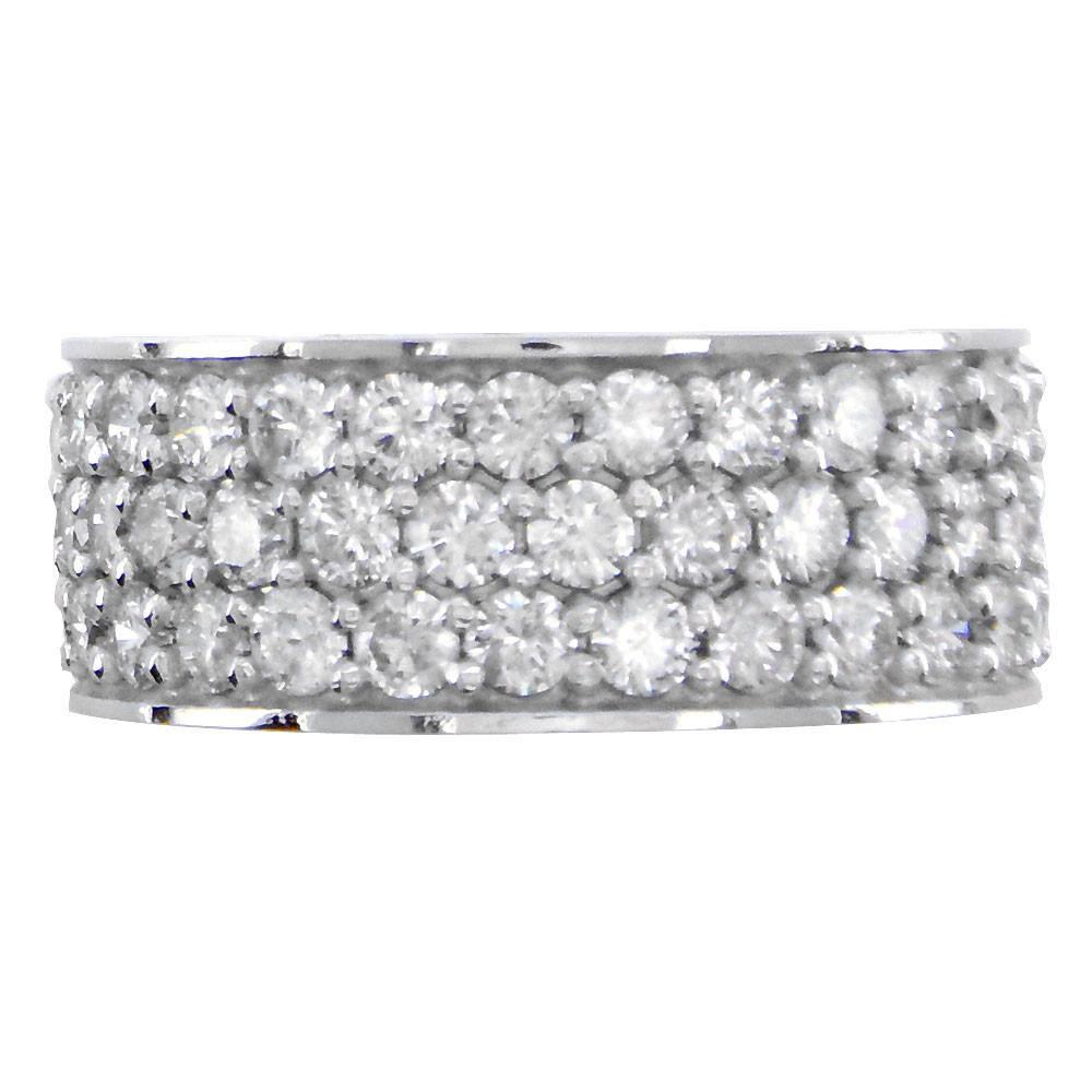 Wide Band with 3 Rows Of Diamonds, 8mm, 3/4 Around in 18K White Gold