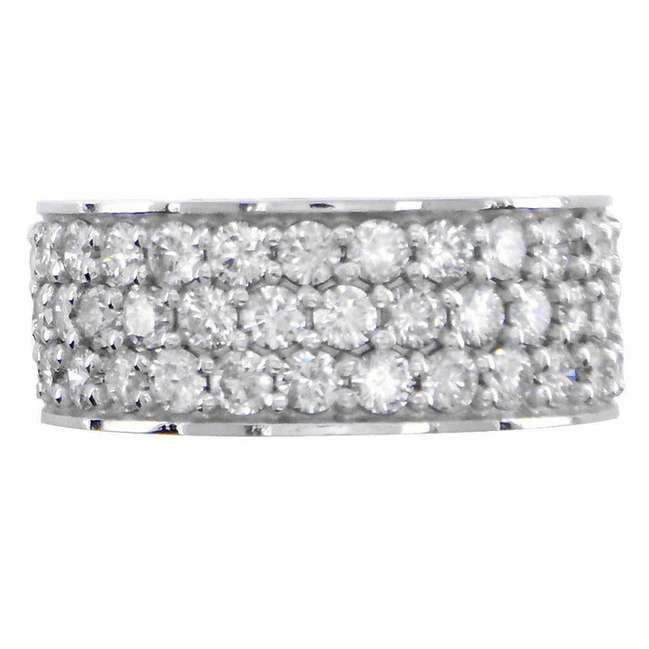 Wide Band with 3 Rows Of Diamonds, 8mm, 3/4 Around in 18K White Gold