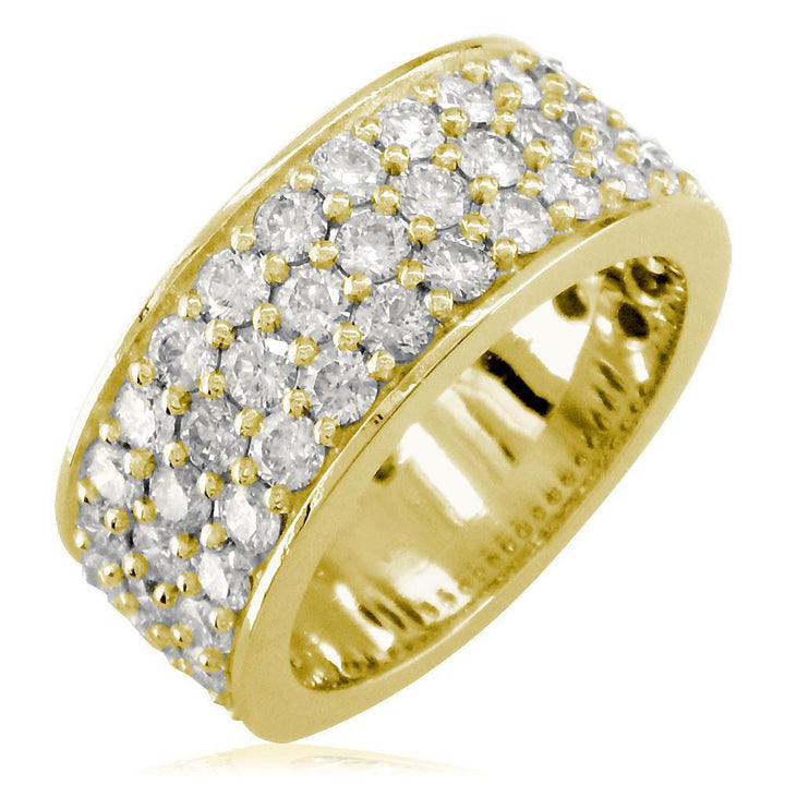 Wide Band with 3 Rows Of Diamonds, 8mm, 3/4 Around in 18K Yellow Gold
