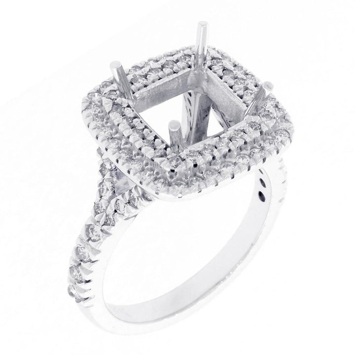 Halo Engagement Ring Setting for a Princess Cut Diamond, 0.75CT Sides in 14k White Gold