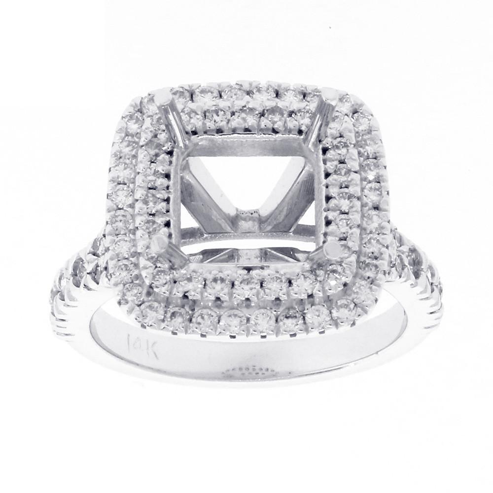 Halo Engagement Ring Setting for a Princess Cut Diamond, 0.75CT Sides in 14k White Gold