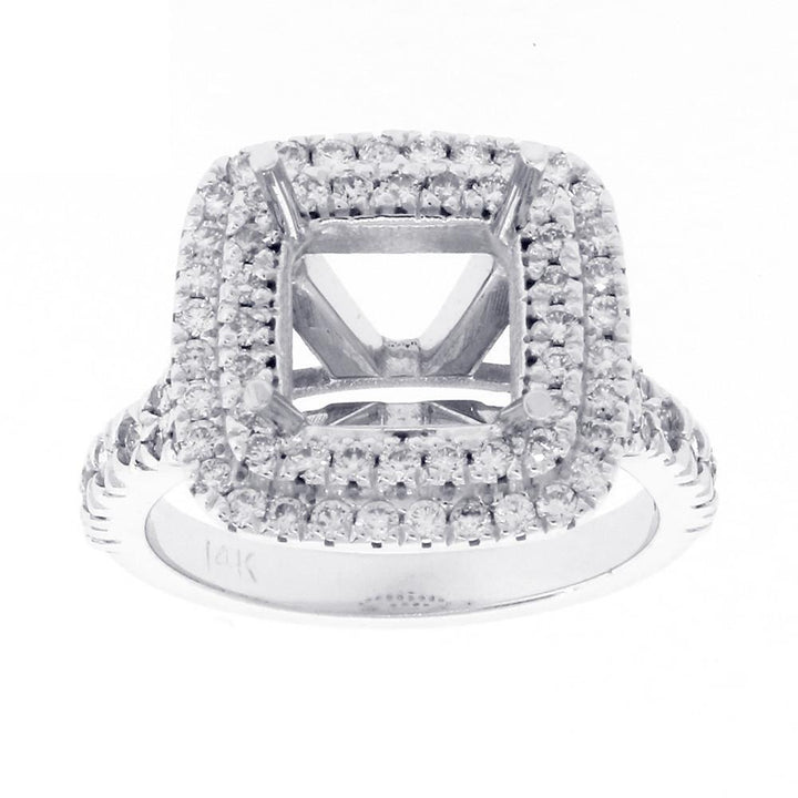 Halo Engagement Ring Setting for a Princess Cut Diamond, 0.75CT Sides in 14k White Gold