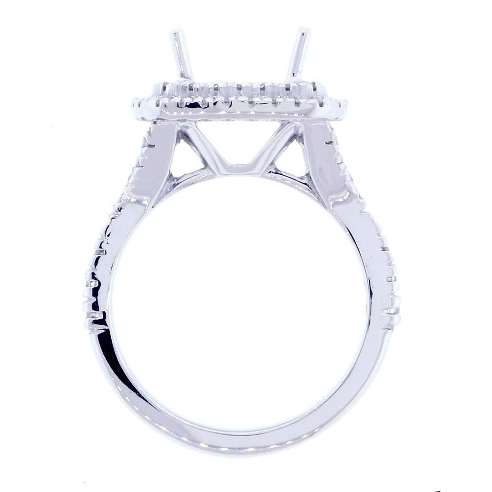 Halo Engagement Ring Setting for a Princess Cut Diamond, 0.75CT Sides in 14k White Gold