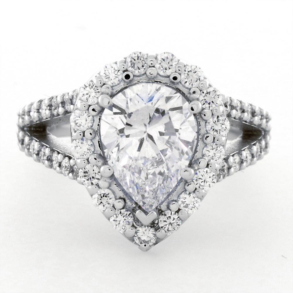 Halo Engagement Ring Setting for a Pear Shape Diamond, 1.05CT in 14k White Gold
