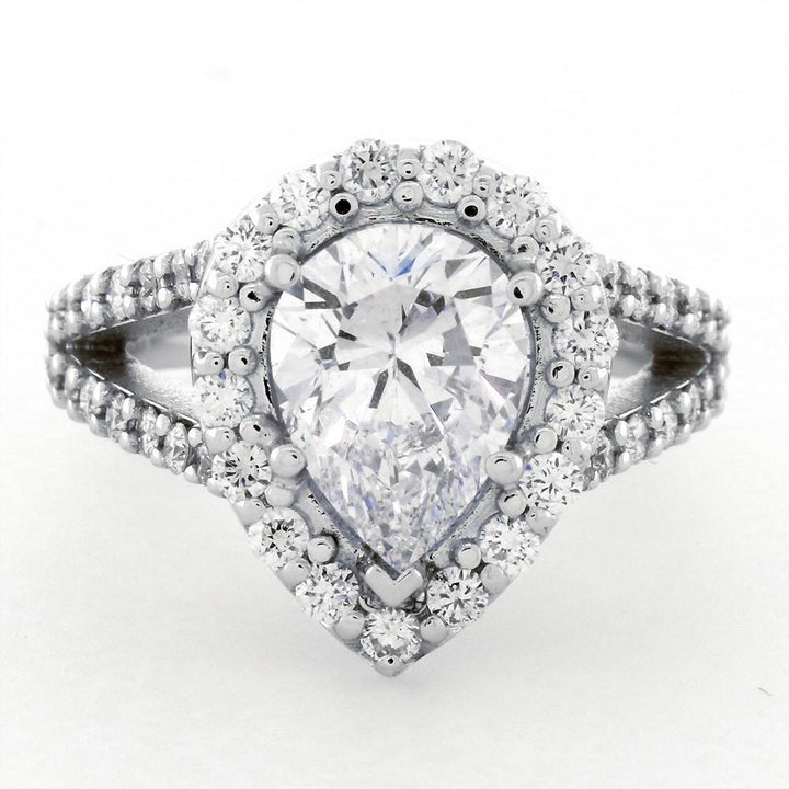 Halo Engagement Ring Setting for a Pear Shape Diamond, 1.05CT in 14k White Gold