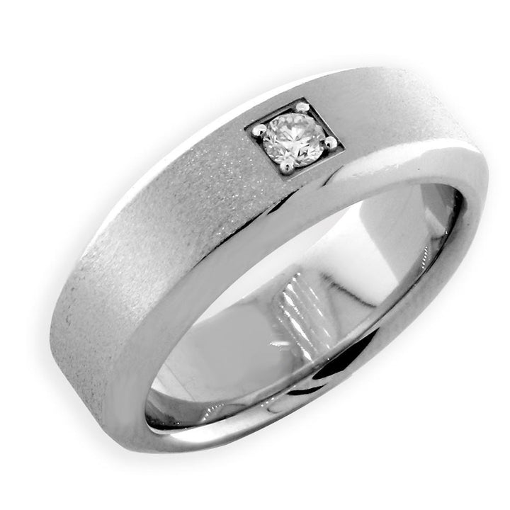 Mens Beveled Edge Diamond Wedding Band, 0.10CT in 14k White Gold