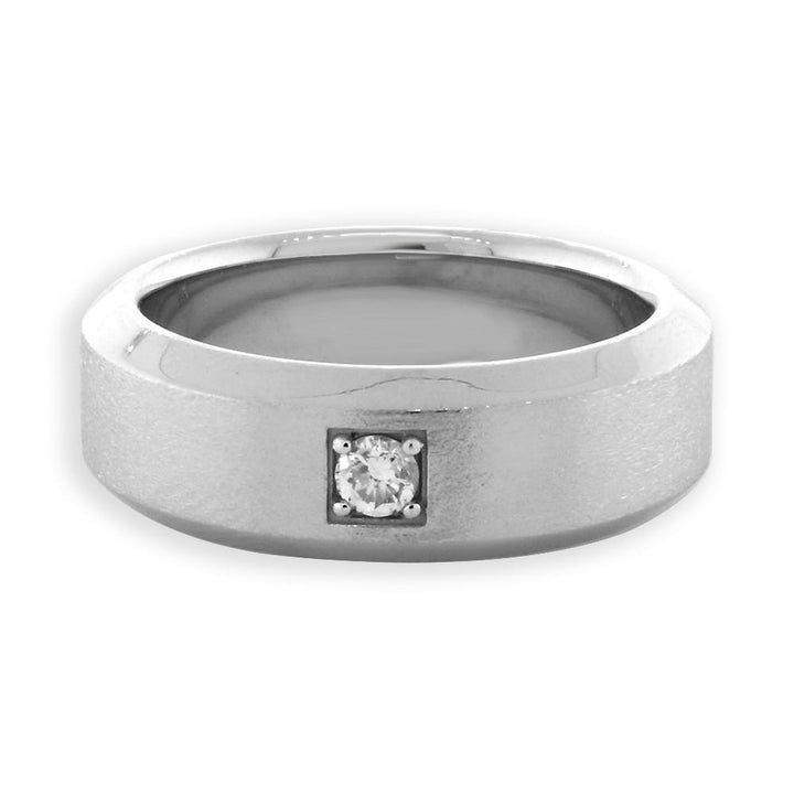 Mens Beveled Edge Diamond Wedding Band, 0.10CT in 14k White Gold