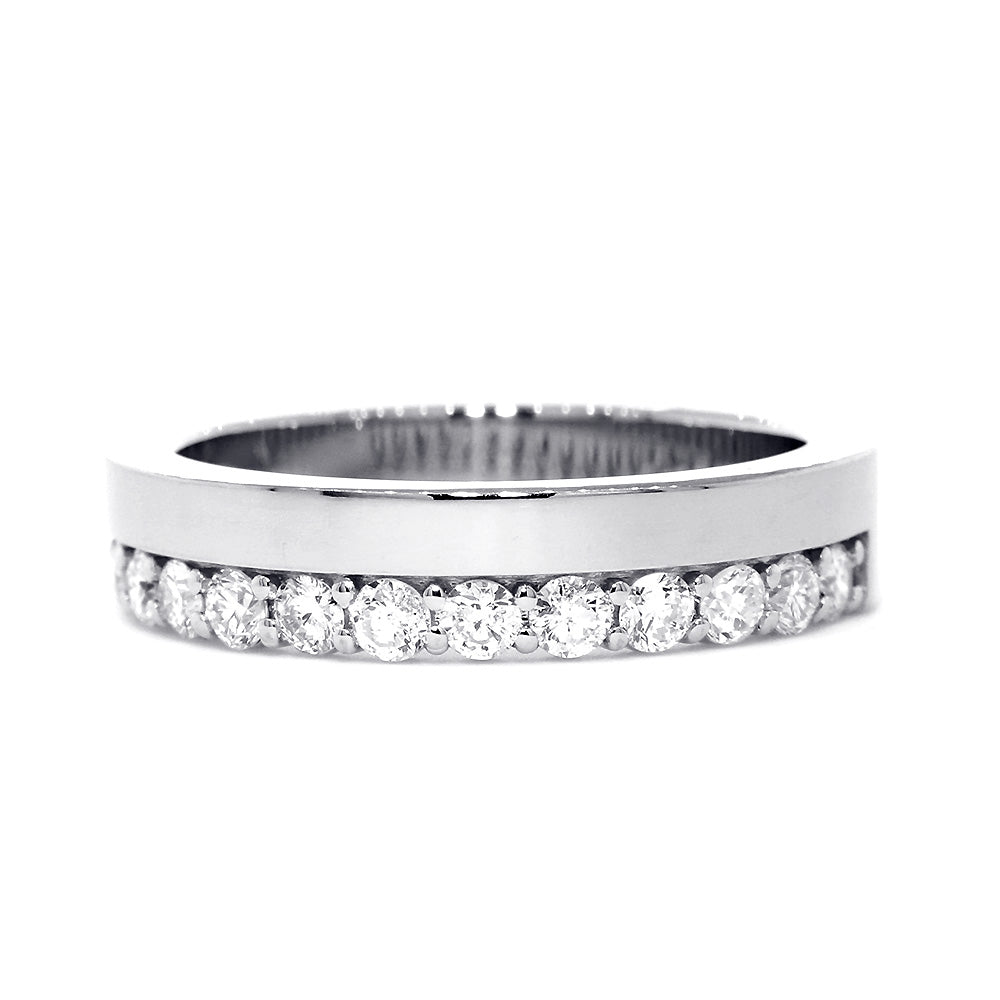 Diamond Band and Plain Band Ring, 0.95CT in 14K White Gold
