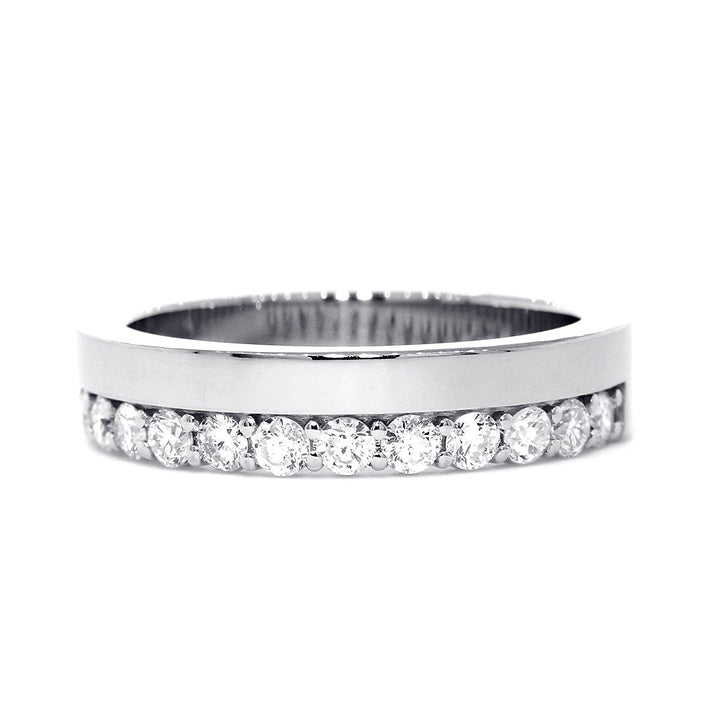 Diamond Band and Plain Band Ring, 0.95CT in 14K White Gold