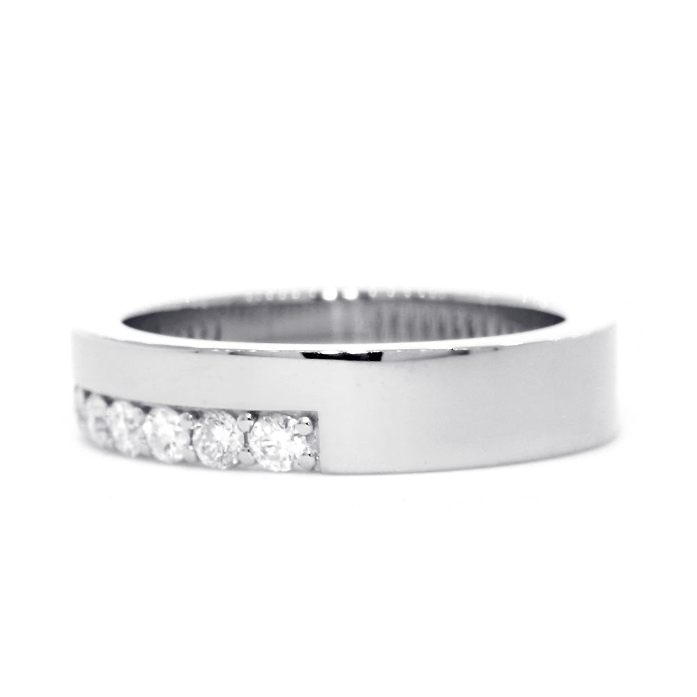 Diamond Band and Plain Band Ring, 0.95CT in 14K White Gold