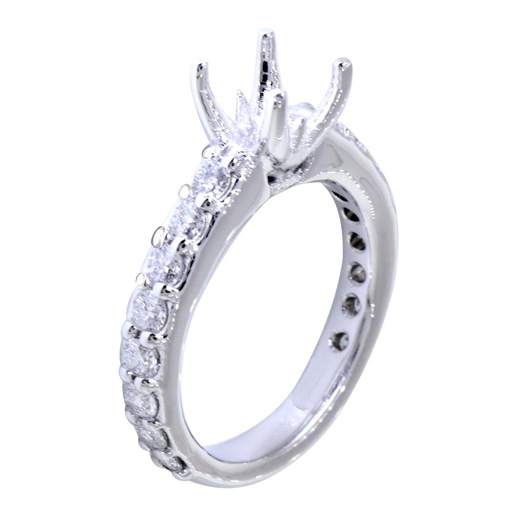 Engagement Ring Setting for a Round Diamond Center, 0.95CT Sides in 14k White Gold