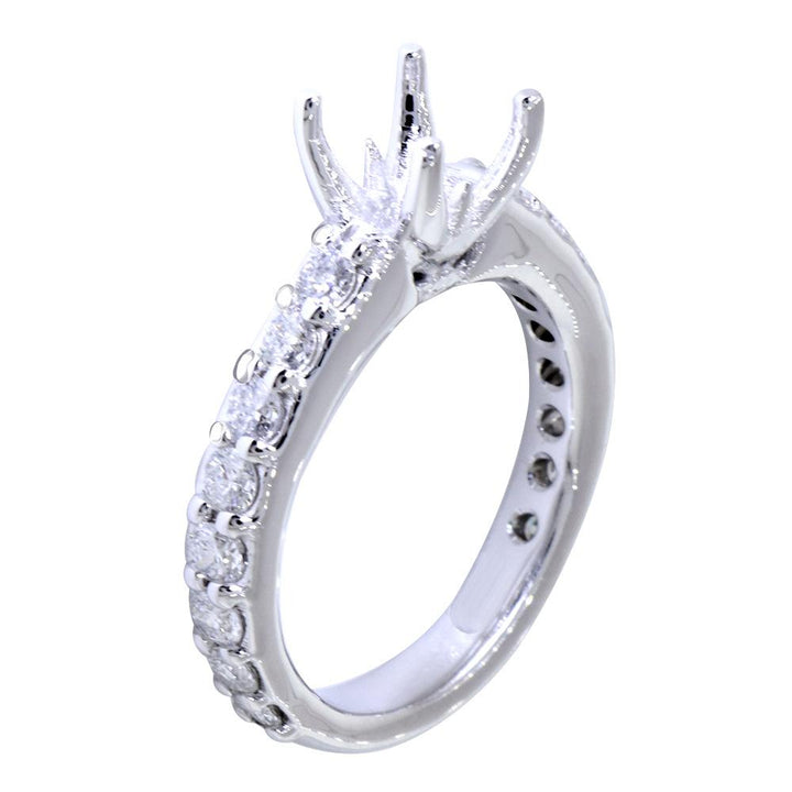 Engagement Ring Setting for a Round Diamond Center, 0.95CT Sides in 14k White Gold