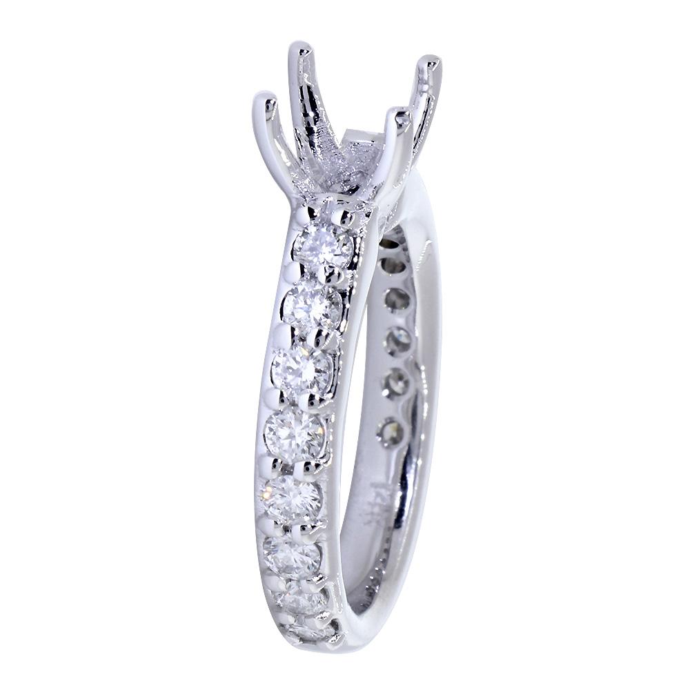 Engagement Ring Setting for a Round Diamond Center, 0.95CT Sides in 14k White Gold