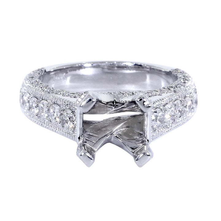 Vintage Style Engagement Ring Setting, 1.60CT Sides in 14k White Gold
