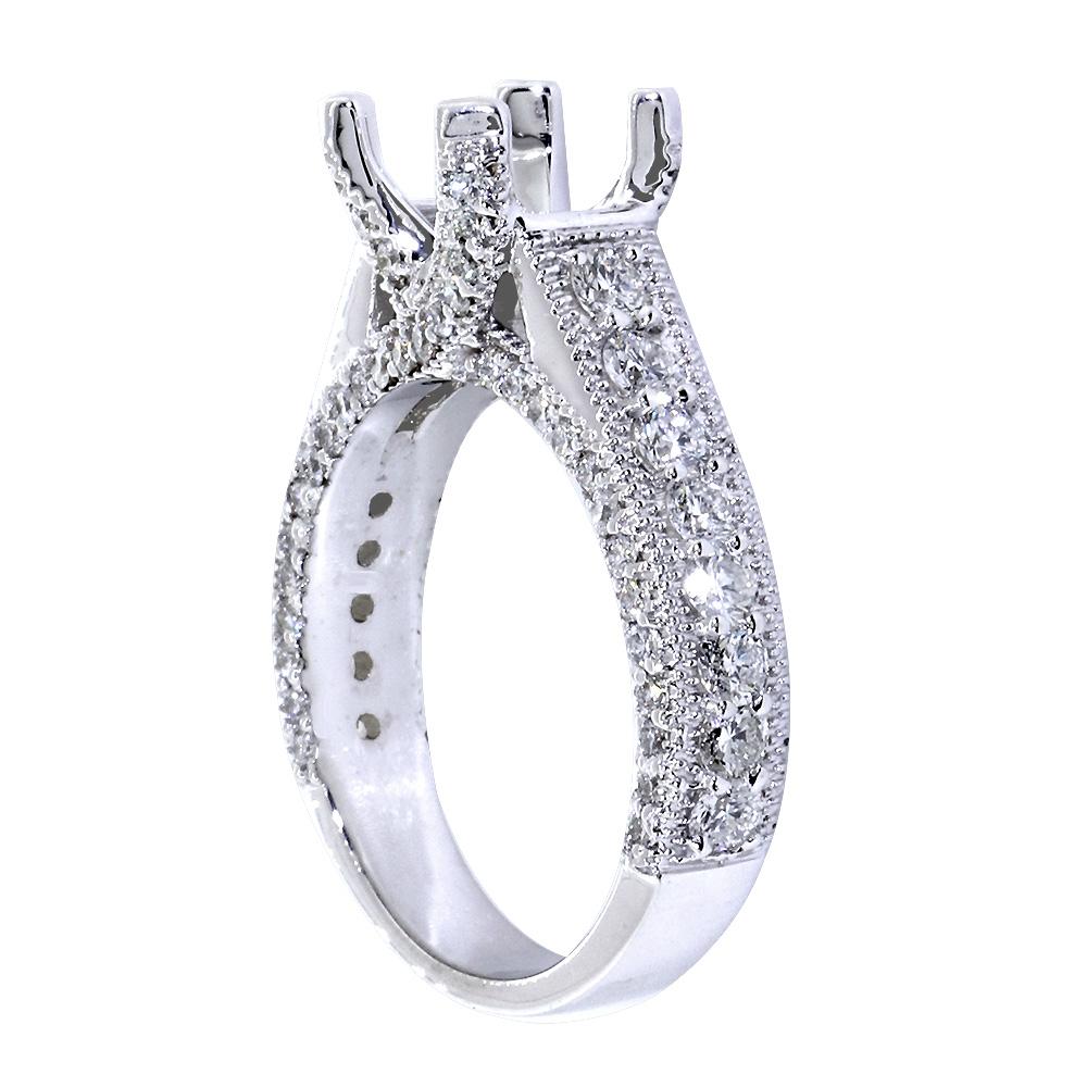 Vintage Style Engagement Ring Setting, 1.60CT Sides in 14k White Gold