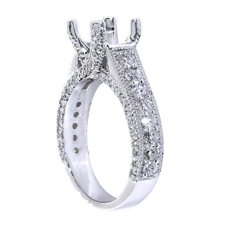 Vintage Style Engagement Ring Setting, 1.60CT Sides in 14k White Gold