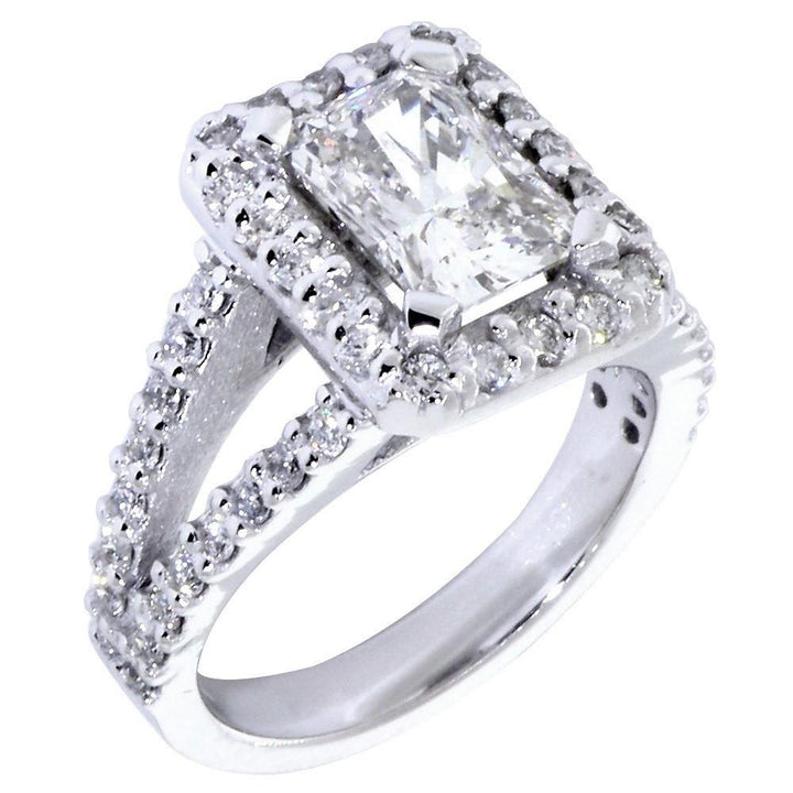 Halo Engagement Ring Setting for a Radiant or Emerald Cut Diamond, 1.0CT Sides in 14k White Gold