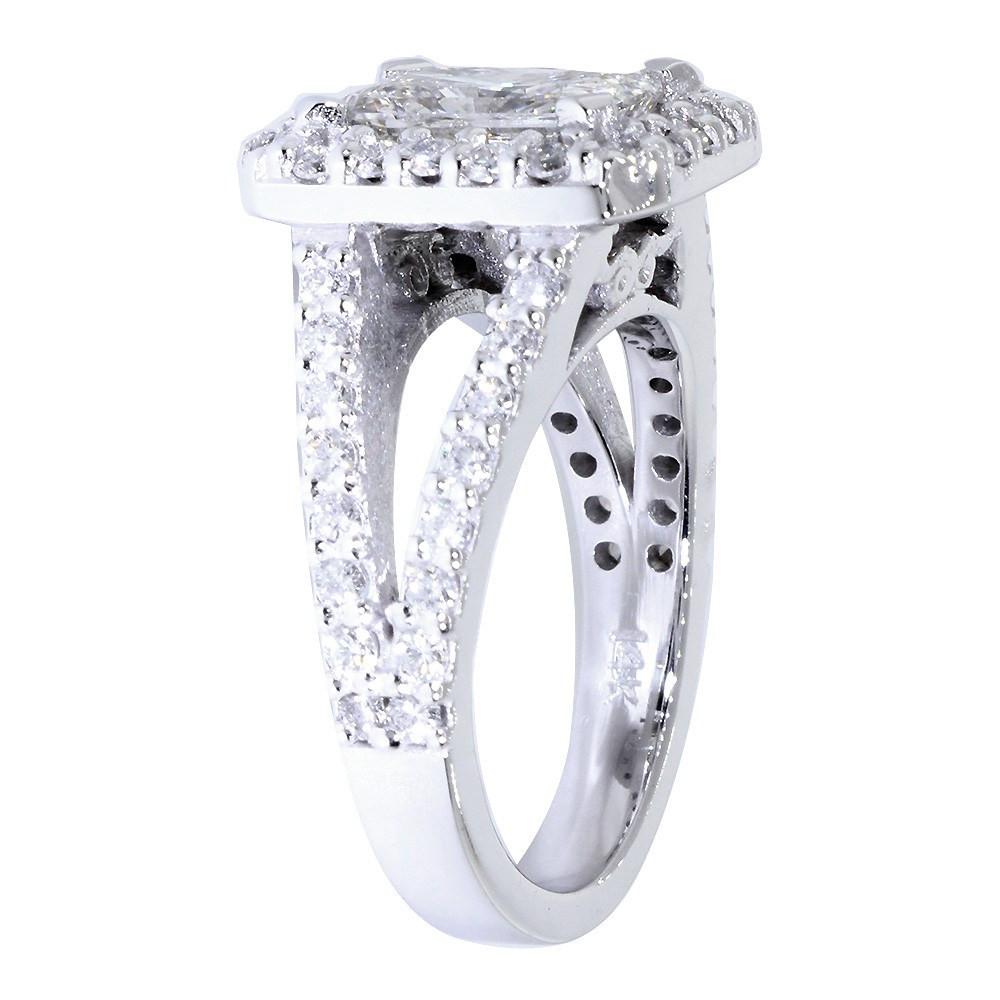 Halo Engagement Ring Setting for a Radiant or Emerald Cut Diamond, 1.0CT Sides in 14k White Gold