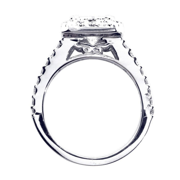 Halo Engagement Ring Setting for a Radiant or Emerald Cut Diamond, 1.0CT Sides in 14k White Gold