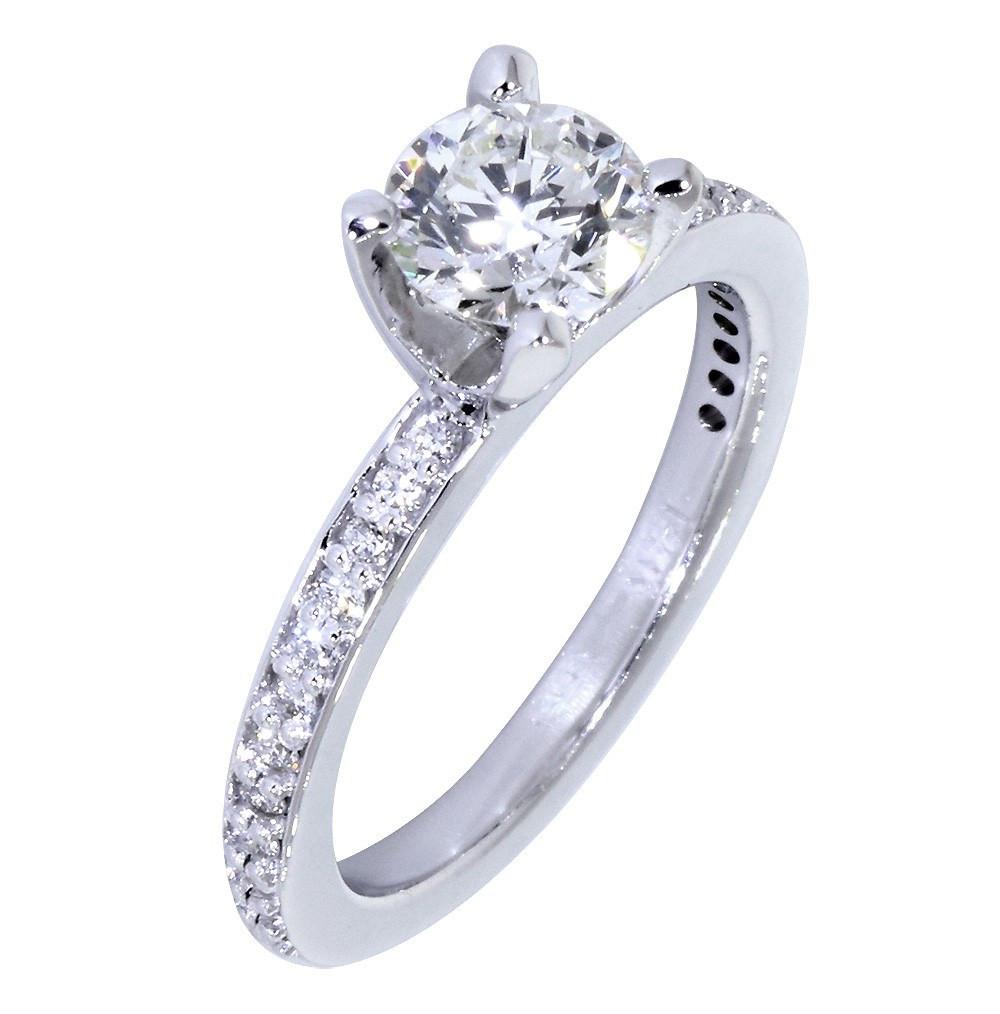 Engagement Ring Setting for a Round Diamond, 0.18CT Sides in 14k White Gold