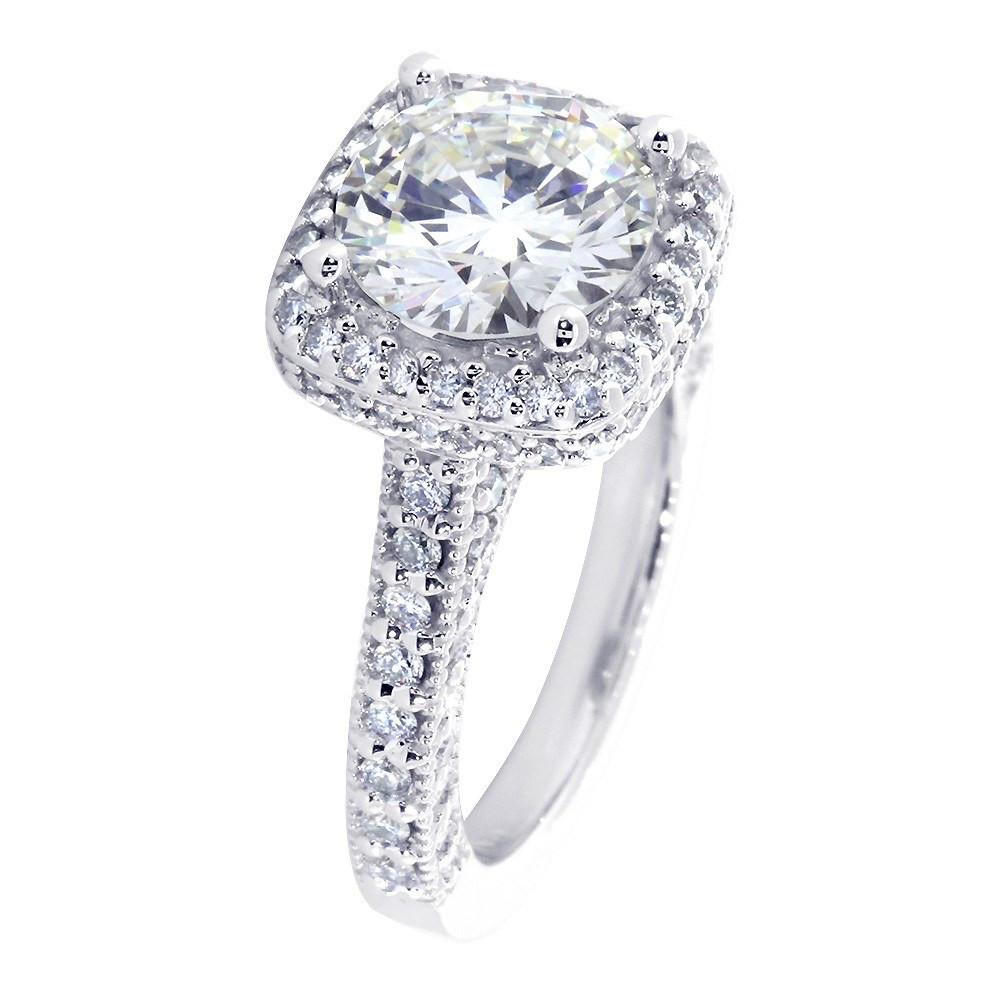 Vintage Look Halo Engagement Ring Setting for a Round Diamond, 1.00CT Total Sides in 14k White Gold