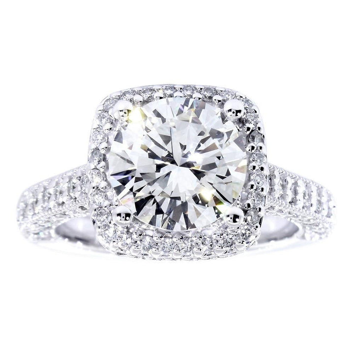 Vintage Look Halo Engagement Ring Setting for a Round Diamond, 1.00CT Total Sides in 14k White Gold