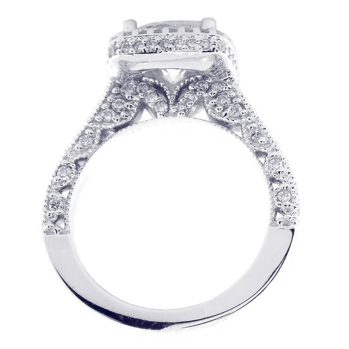 Vintage Look Halo Engagement Ring Setting for a Round Diamond, 1.00CT Total Sides in 14k White Gold