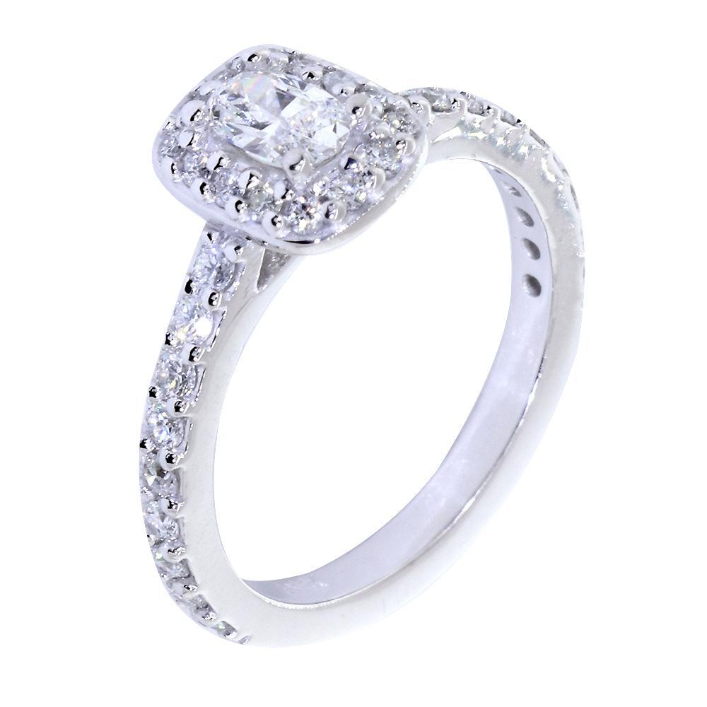 Halo Engagement Ring Setting for an Oval Diamond, 0.71CT Total Sides in 14k White Gold